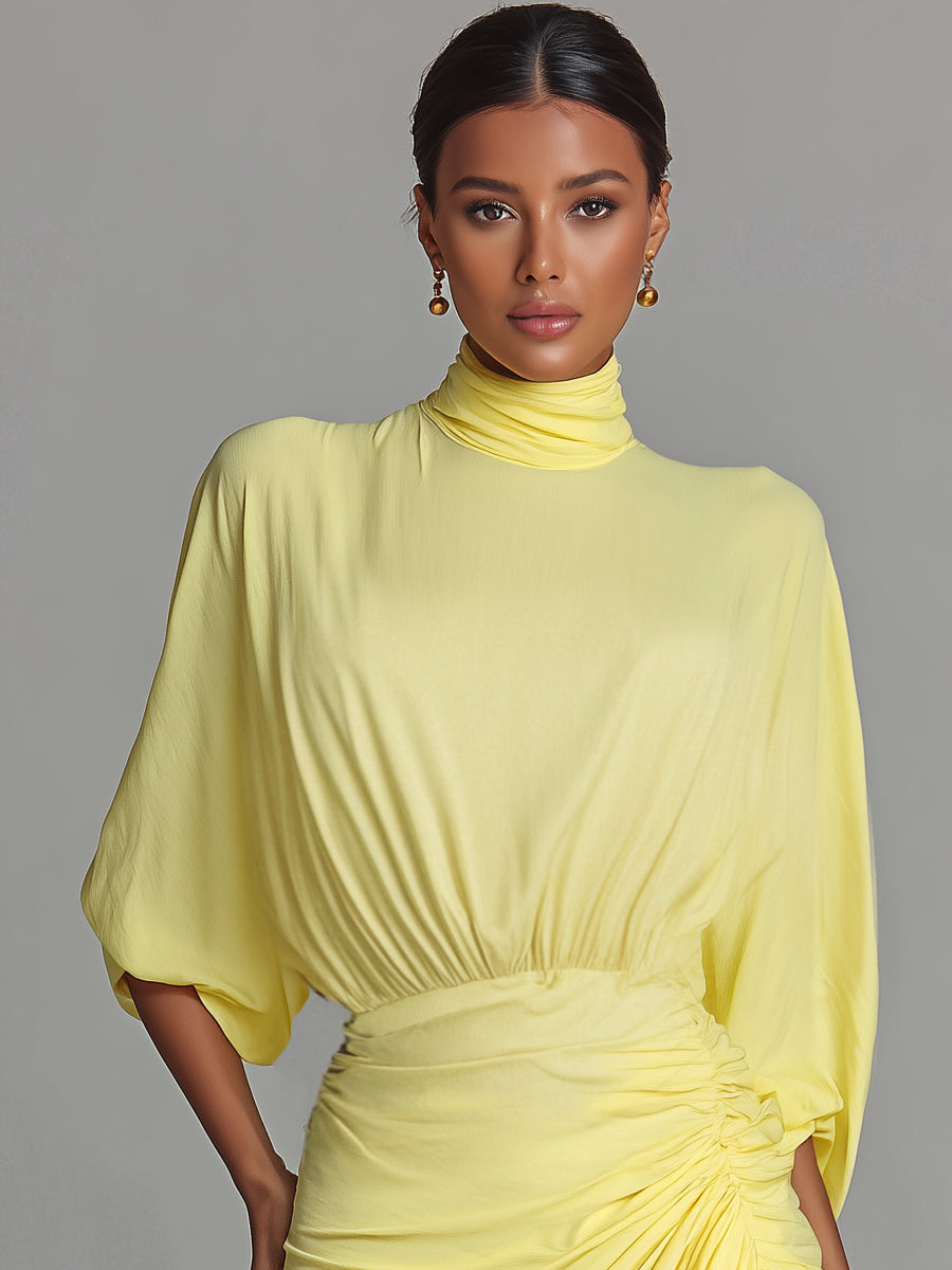 Bright Yellow Draped Blend Maxi Dress