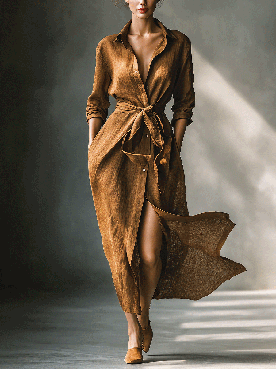 Vintage Brown Blend Shirt Maxi Dress