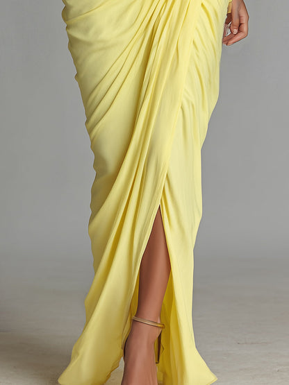 Bright Yellow Draped Blend Maxi Dress