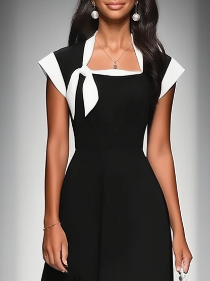 Colour Block Square Neck Cap Sleeve Midi Dress