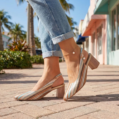 Denise Striped Slingback Heels