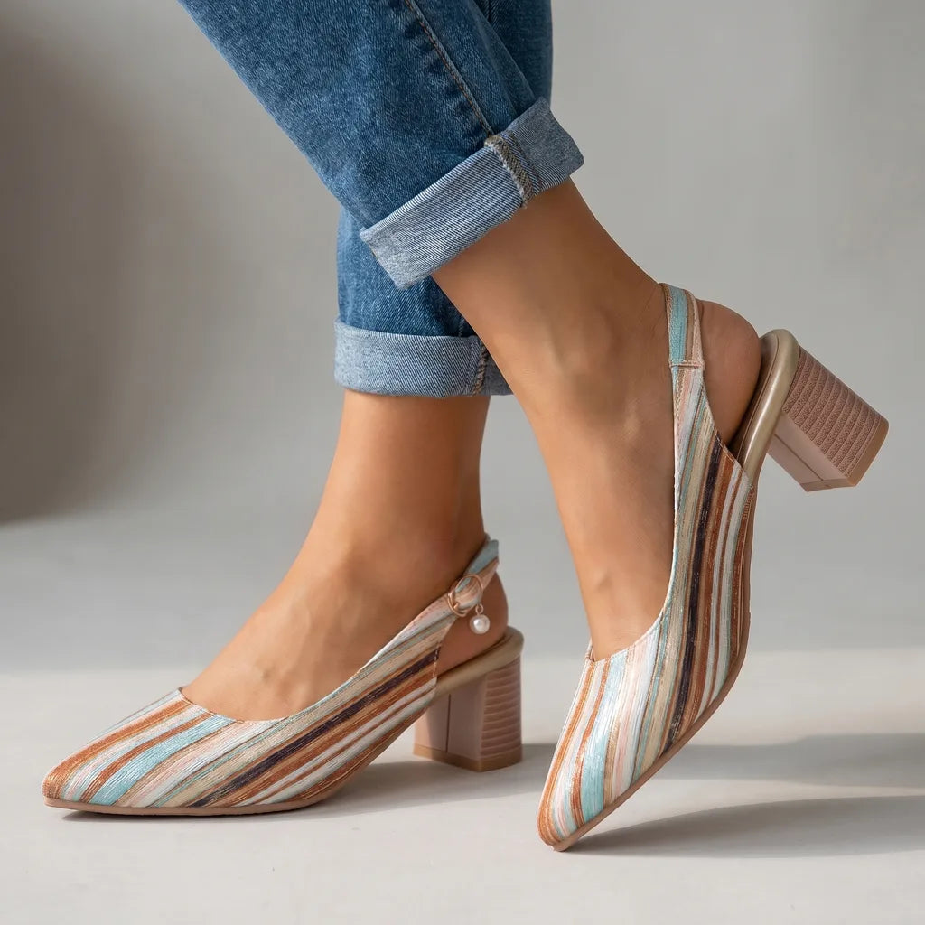 Denise Striped Slingback Heels