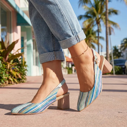 Denise Striped Slingback Heels