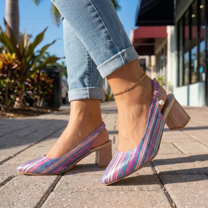 Denise Striped Slingback Heels