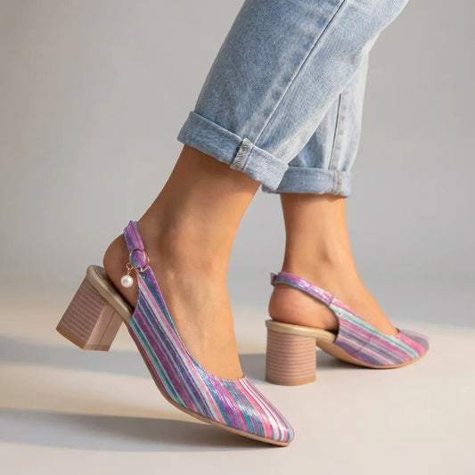 Denise Striped Slingback Heels