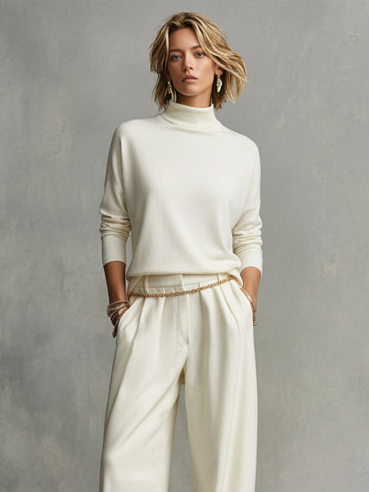 Women’s Cream Knit Top & Wide-Leg Pants Set