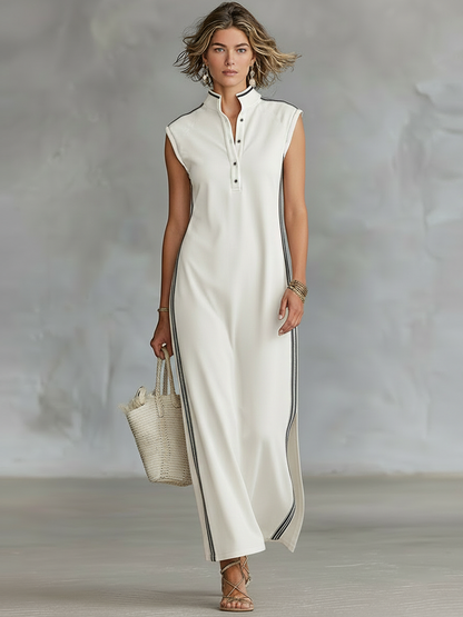 Athletic Sleeveless Henley Maxi Dress