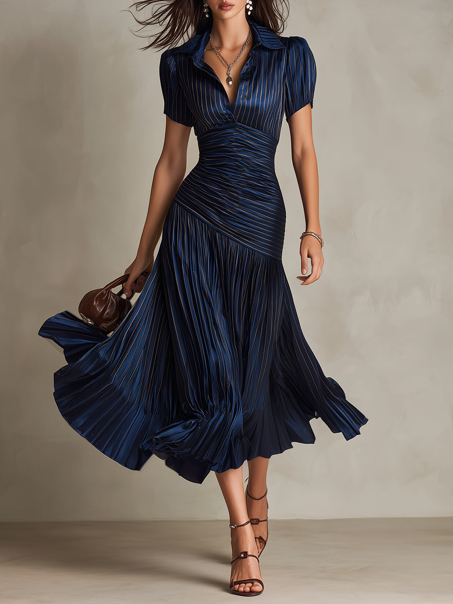 Adriana Retro Stripe Satin Midi Dress