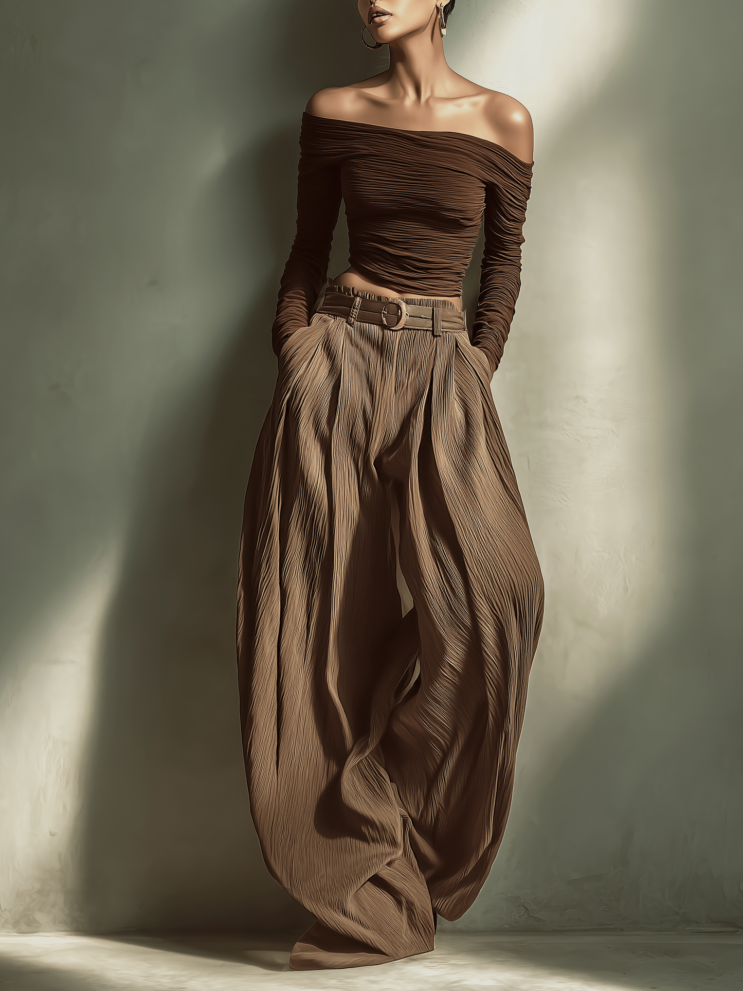 Women’s Off-Shoulder Top & Wide-Leg Trouser Set