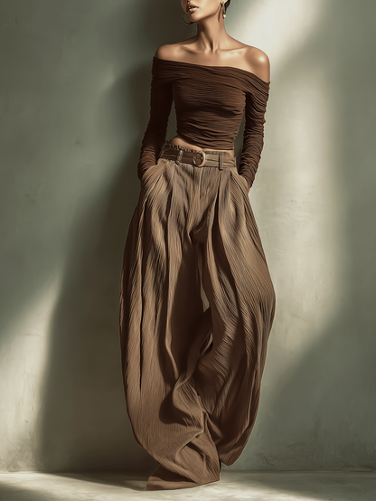 Women’s Off-Shoulder Top & Wide-Leg Trouser Set