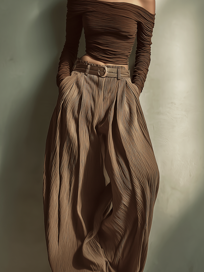 Women’s Off-Shoulder Top & Wide-Leg Trouser Set