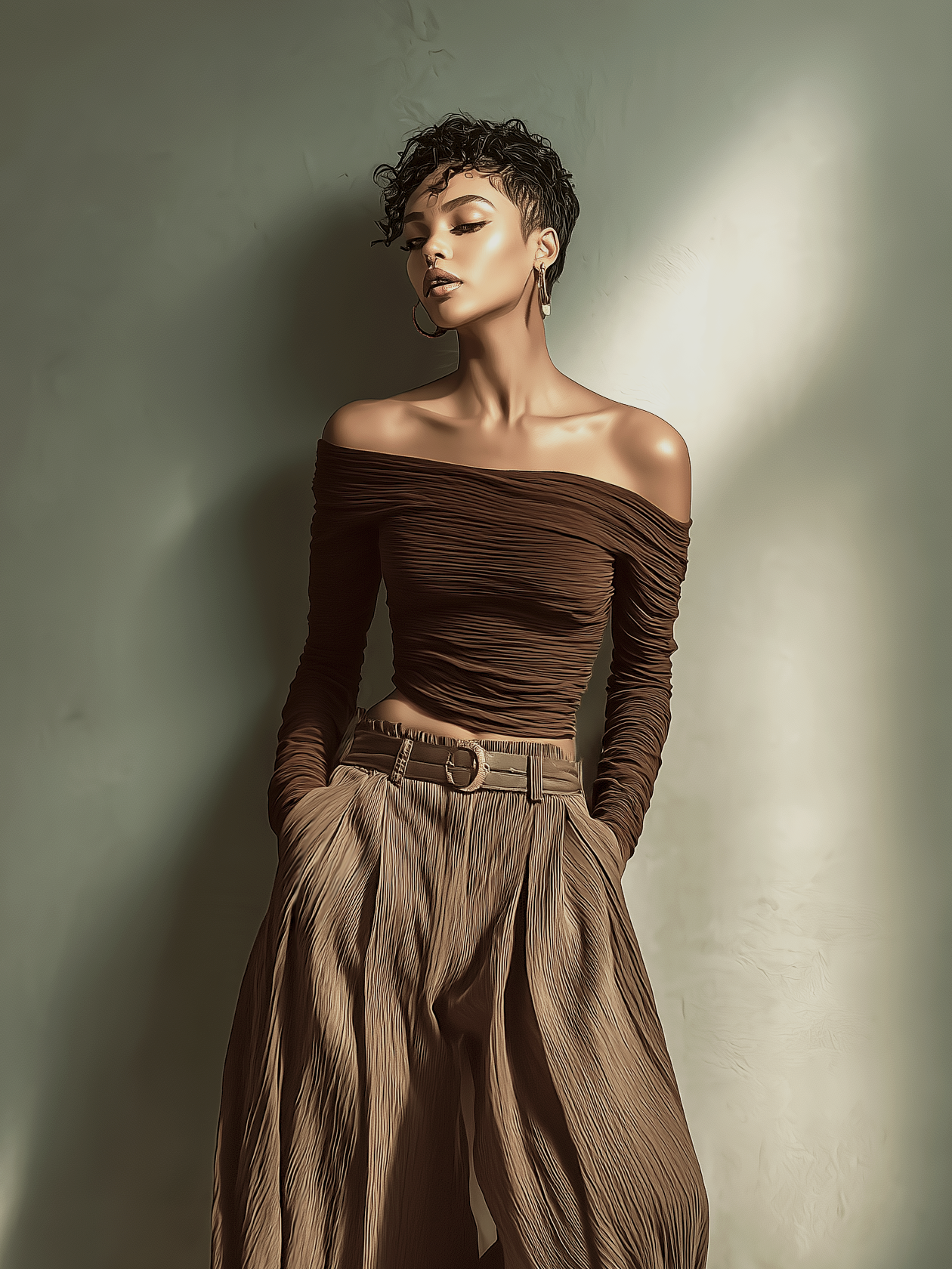 Women’s Off-Shoulder Top & Wide-Leg Trouser Set