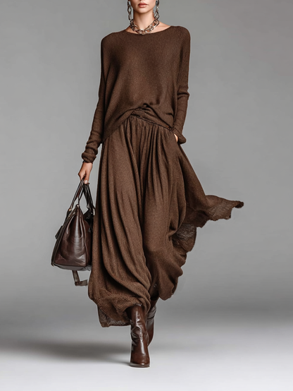 Round Neck Knitted Sweater & Skirt Set