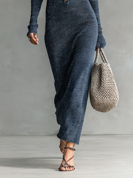 Slim Fit Hooded Knit Maxi Dress