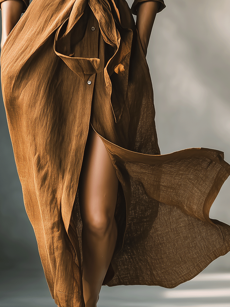 Vintage Brown Blend Shirt Maxi Dress