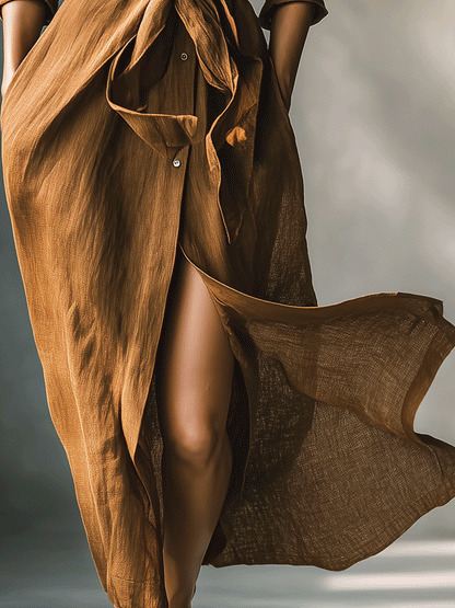 Vintage Brown Blend Shirt Maxi Dress