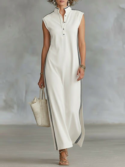 Athletic Sleeveless Henley Maxi Dress