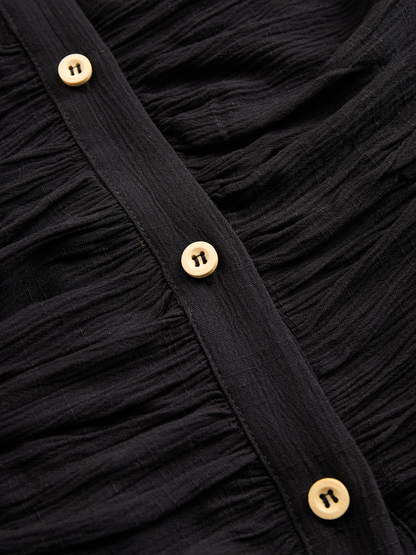 Cotton Linen Pleated Lapel Maxi Dress