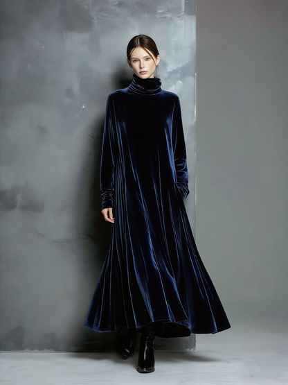 Velvet High-Neck Long Sleeve Maxi Dress