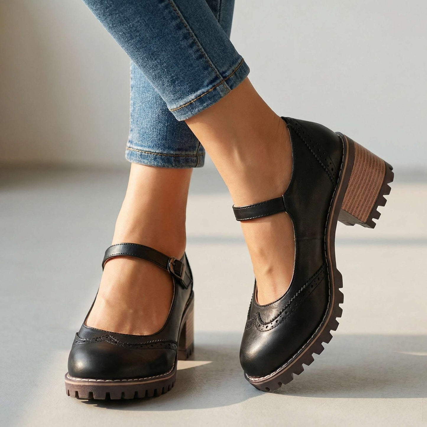 Jasmine Chunky Brogue Heels