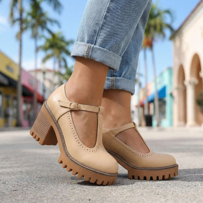 Jasmine Chunky T-Strap Mary Jane Heels