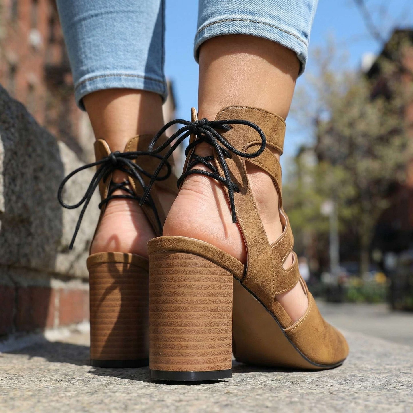 Amanda Lace-up Block Heel Sandal
