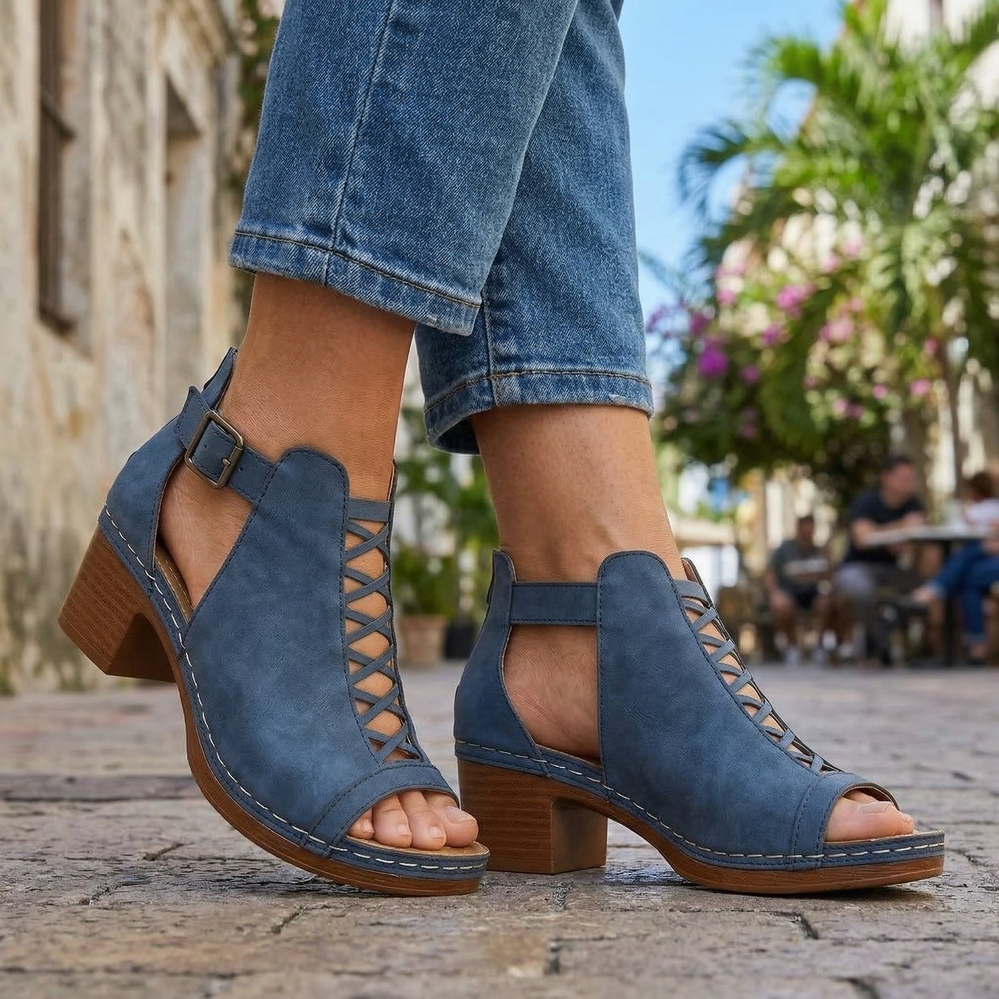 Sabrina Open Toe Buckle Heels