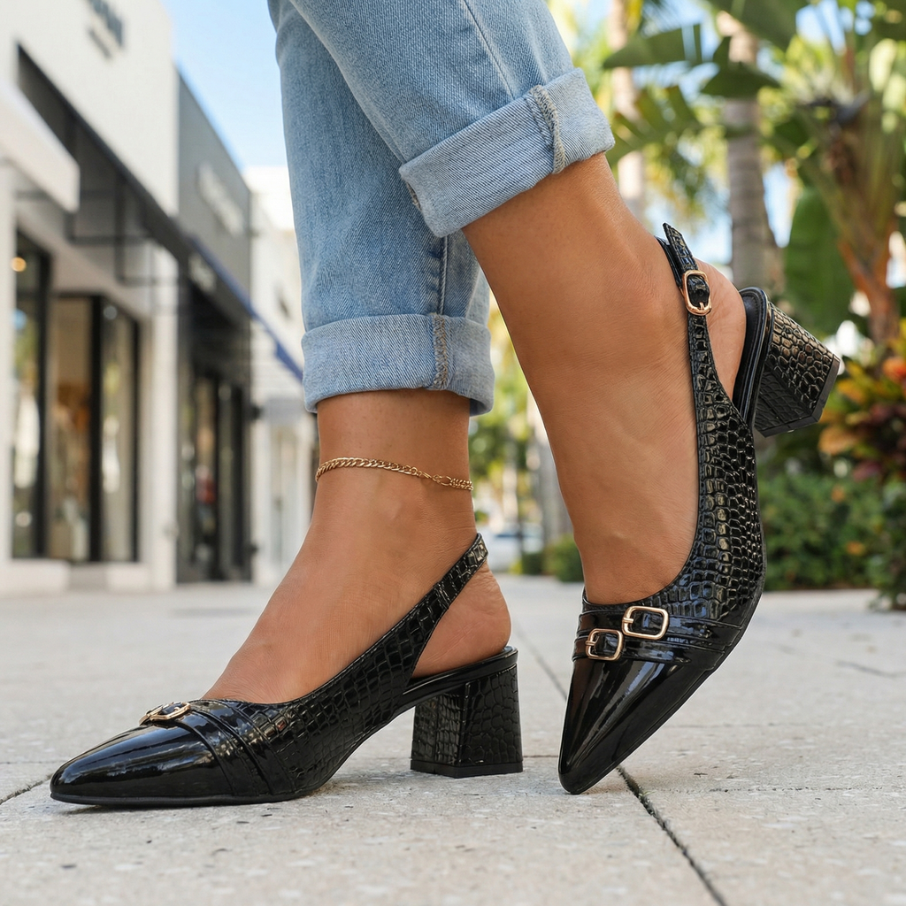 Amelia Croc Slingback Heels