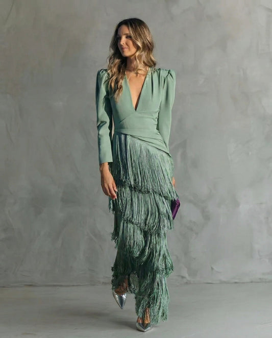 Chiara Elegant Fringe Sleeve Dress