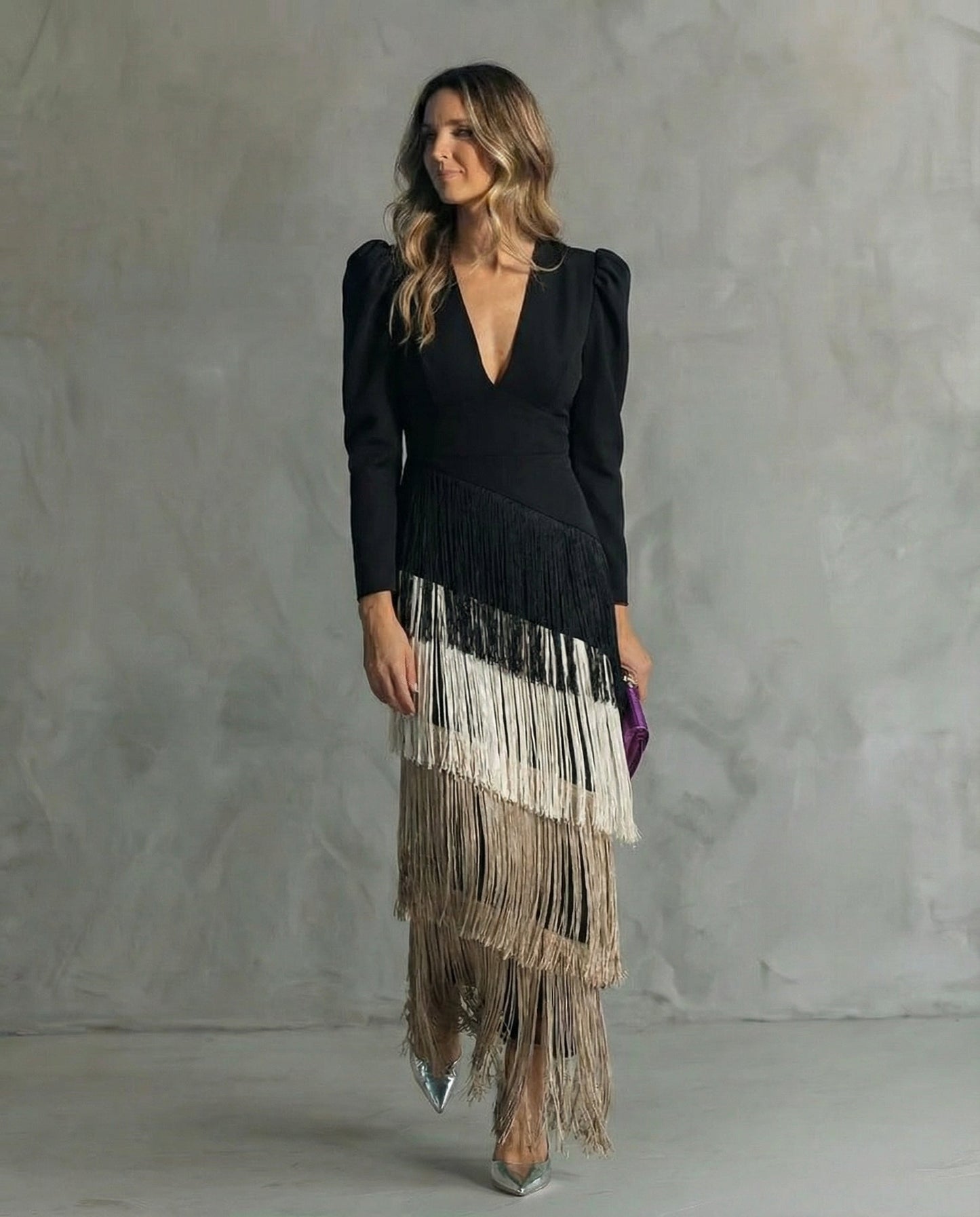 Chiara Elegant Fringe Sleeve Dress