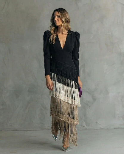 Chiara Elegant Fringe Sleeve Dress