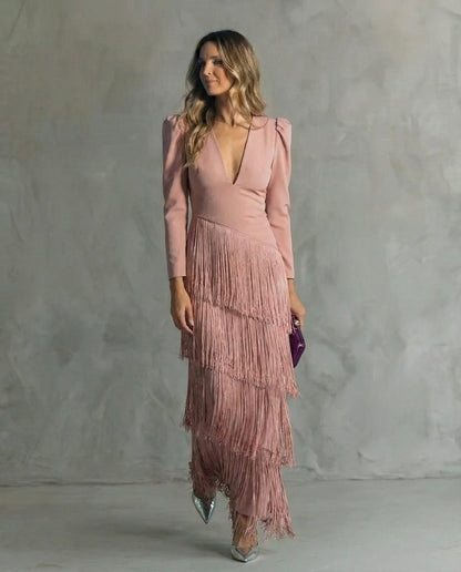 Chiara Elegant Fringe Sleeve Dress