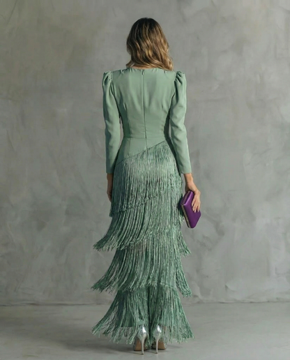 Chiara Elegant Fringe Sleeve Dress