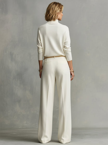 Women’s Cream Knit Top & Wide-Leg Pants Set