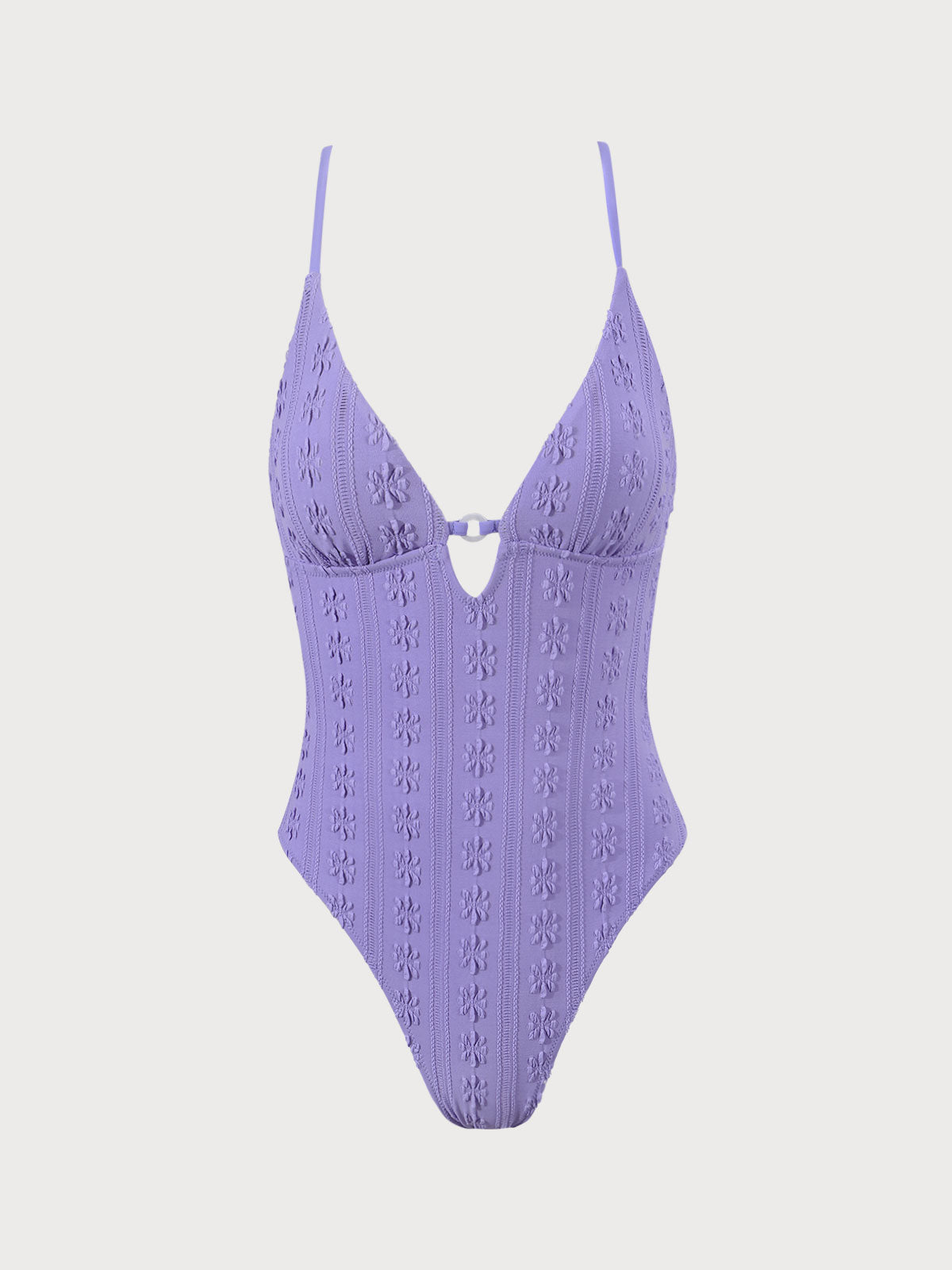 Purple Jacquard Cut-Out One-Piece Swimsuit
