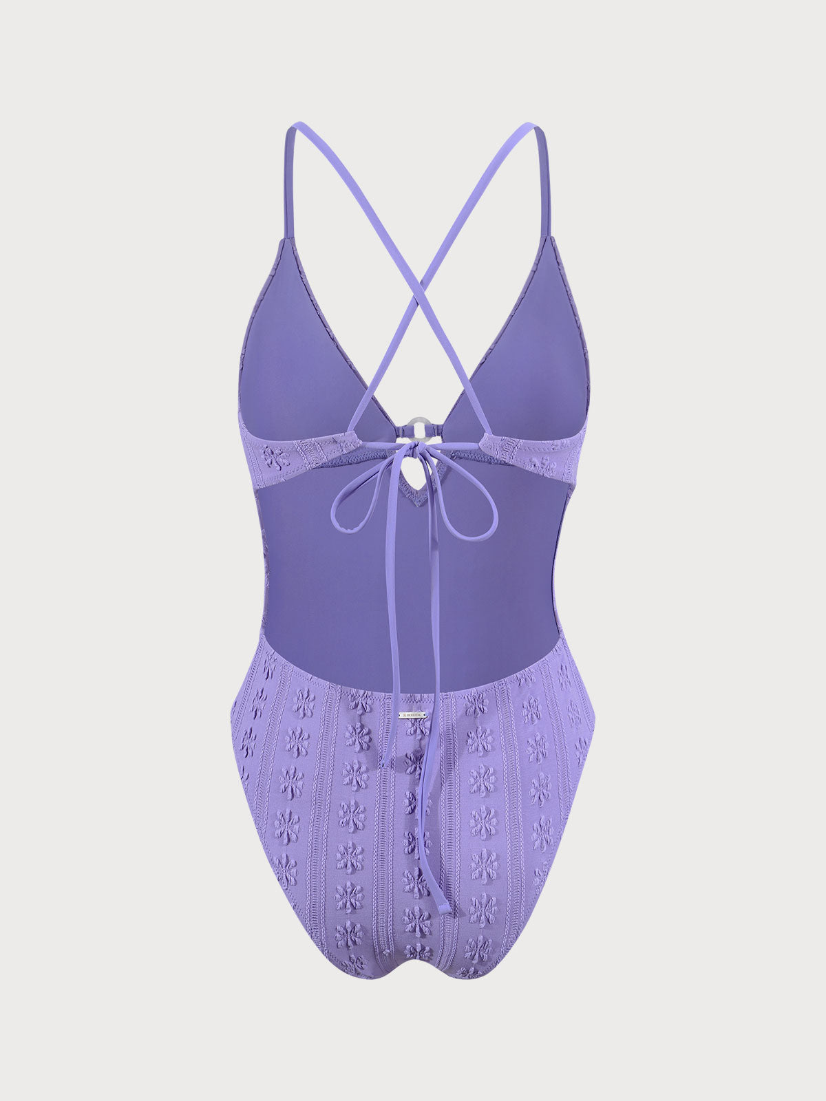 Purple Jacquard Cut-Out One-Piece Swimsuit