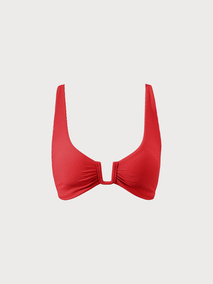 Red U-Ring Cross Back Bikini Top