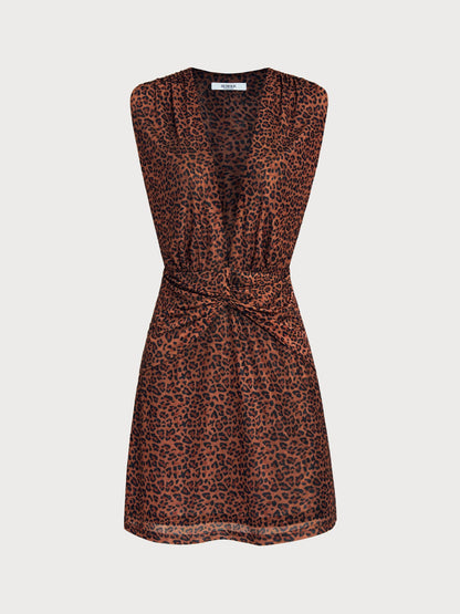 Dark Coffee Leopard Print Beach Dress