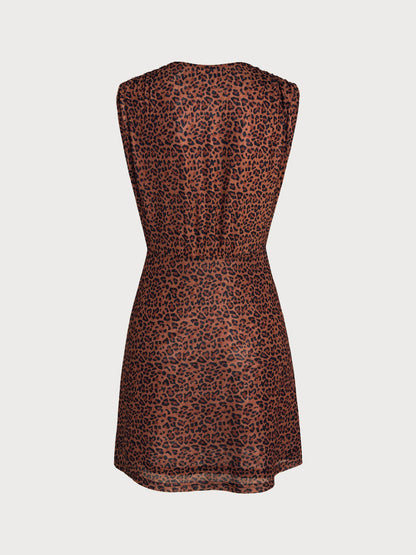 Dark Coffee Leopard Print Beach Dress