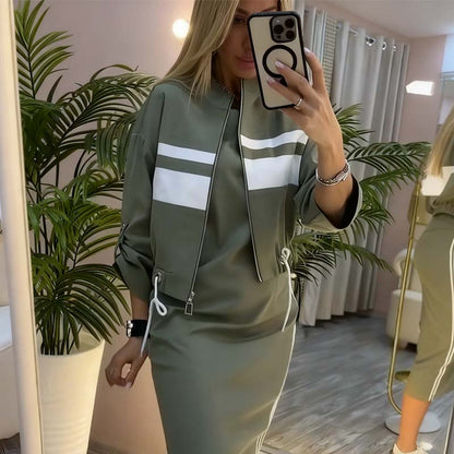 Stand Collar Jacket & Dress Set