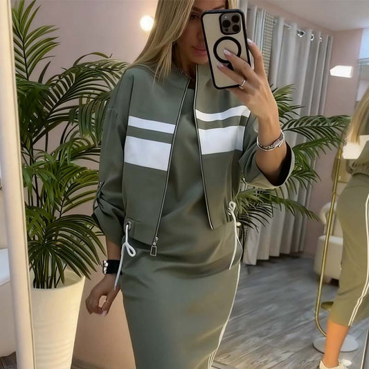 Stand Collar Jacket & Dress Set