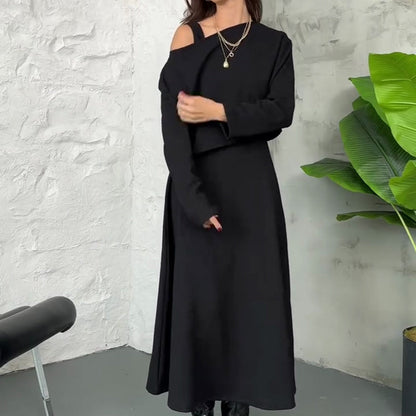 Two-piece knitted set for women: midi dress with tank top and cropped top