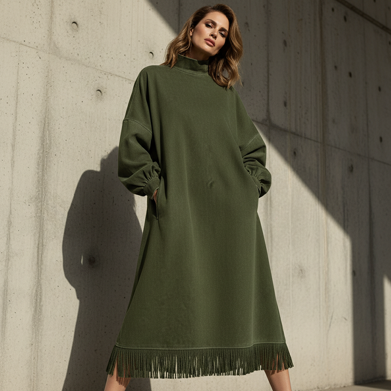 Solid Faux Suede Casual Dress