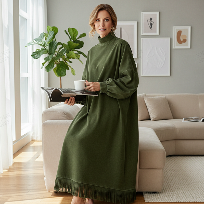 Solid Faux Suede Casual Dress