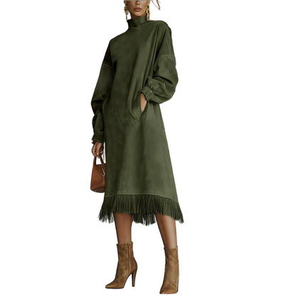 Solid Faux Suede Casual Dress
