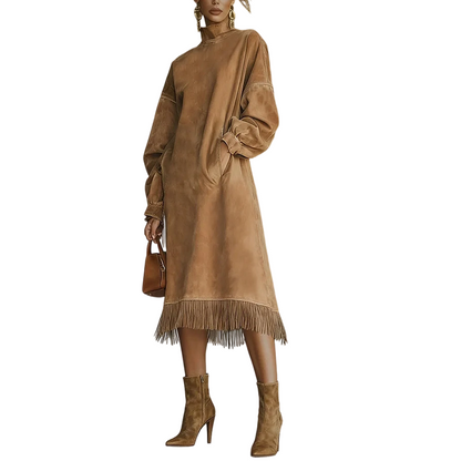 Solid Faux Suede Casual Dress