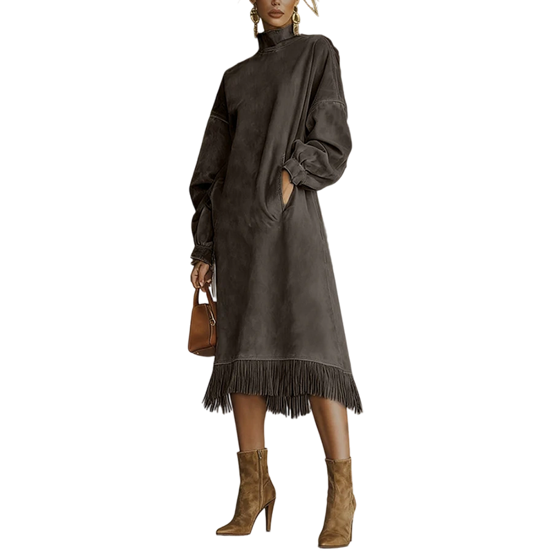 Solid Faux Suede Casual Dress