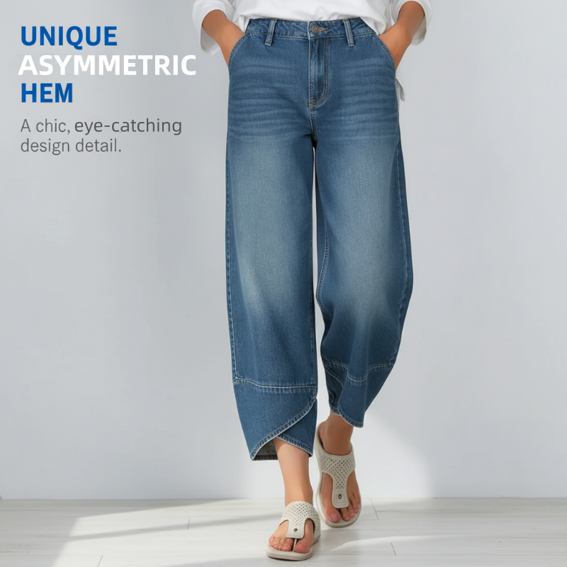 Casual Women's Jeans with Asymmetrical Hem & Loose Fit (S-3XL)