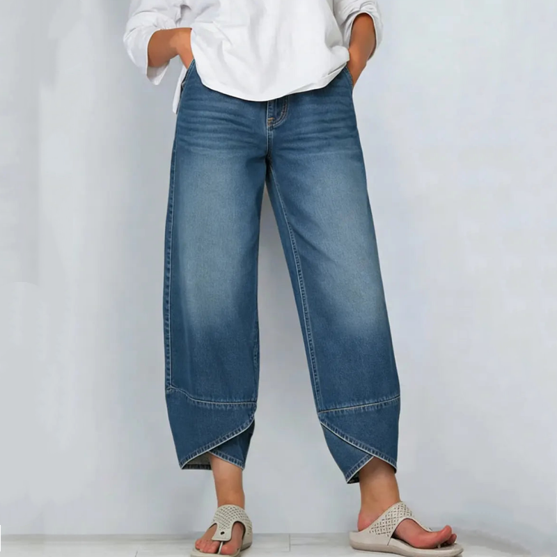 Casual Women's Jeans with Asymmetrical Hem & Loose Fit (S-3XL)
