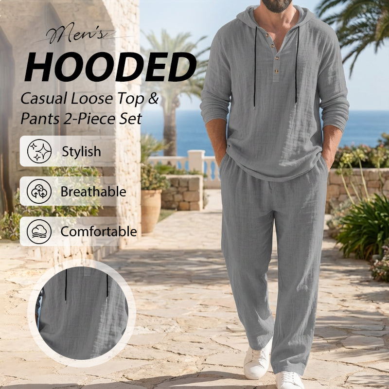 Men's 2-Piece Set: Loose Casual Hooded Top & Pants